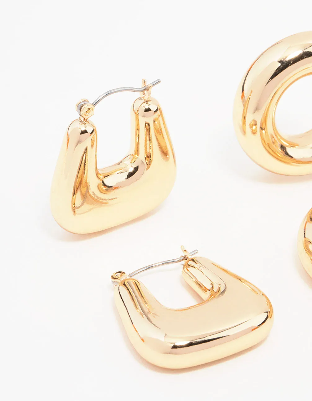 Gold Chunky Mixed Shaped Hoop Earrings 3-Pack
