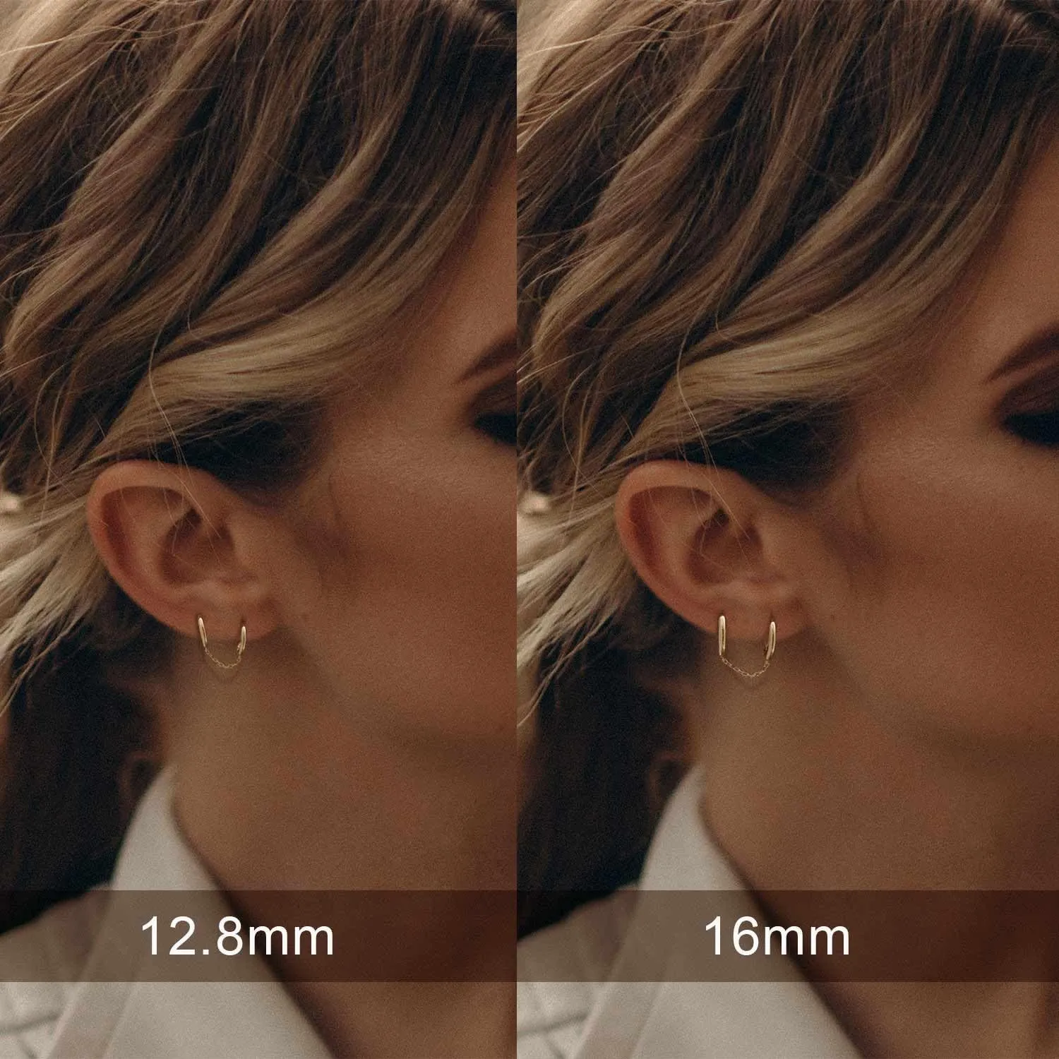 Gold Hoop Earrings for Women Double 14K Gold Hoop Earrings Double Piercings Chain Earrings Hypoallergenic Hoops Earrings for Women 13mm/16mm