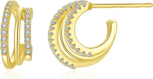 Gold Hoop Earrings for Women, Trendy 14K Gold Plated Gold Statement Earring Thick Open Double Hoop Earrings Lightweight Hypoallergenic Earrings for Gold Jewelry Gift