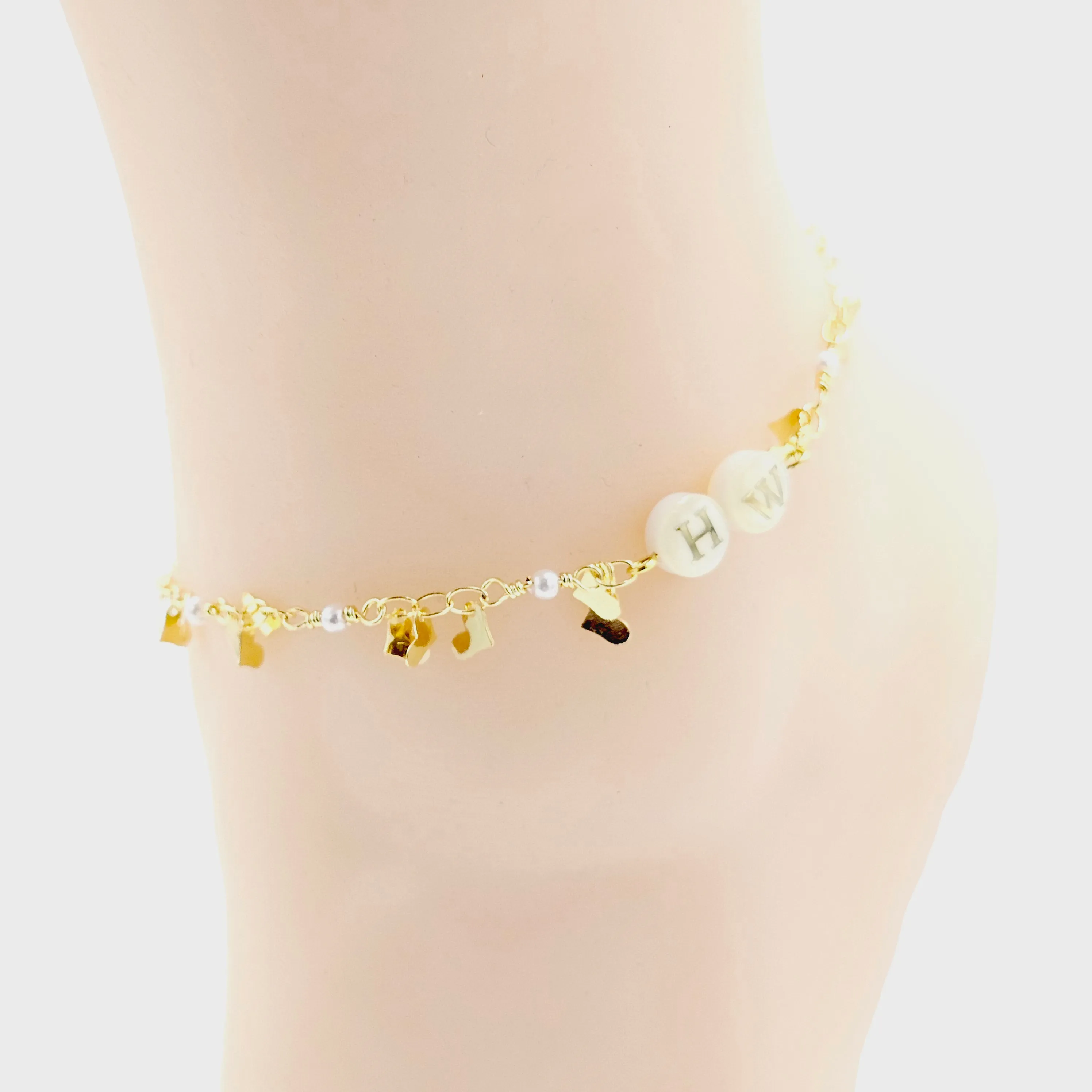 Gold Hotwife Anklet with Pearls and Hearts. Discreet HW for Hot Wife. Swinger Lifestyle