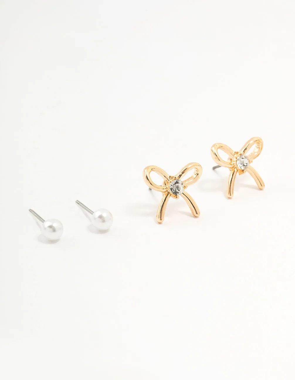 Gold Pearl Heart Bow Earrings 3-Pack