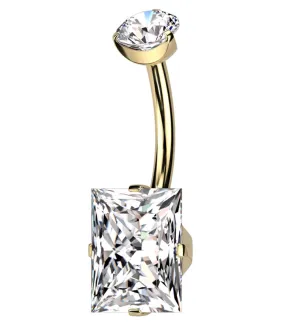 Gold PVD Emerald Clear CZ Internally Threaded Belly Button Ring