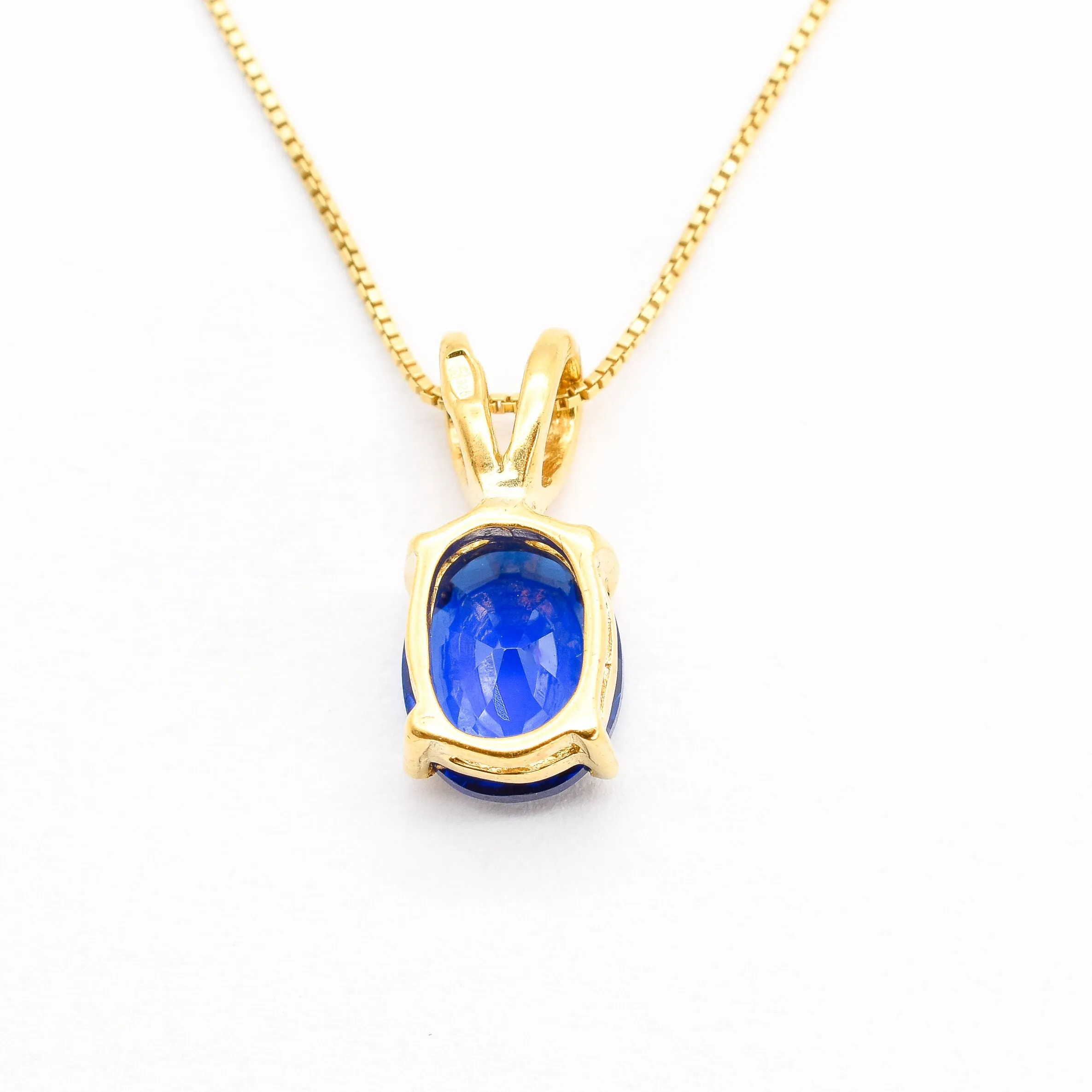 Gold Sapphire Pendant - Gold Oval Necklace - Royal Blue Pendant