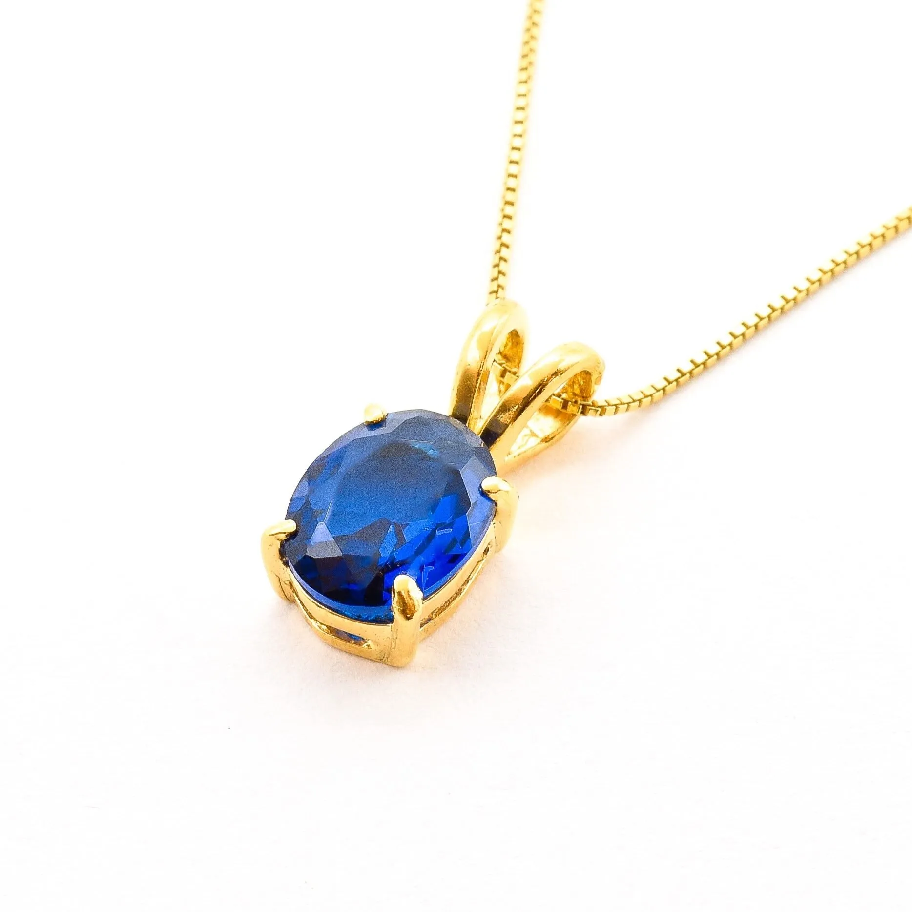 Gold Sapphire Pendant - Gold Oval Necklace - Royal Blue Pendant