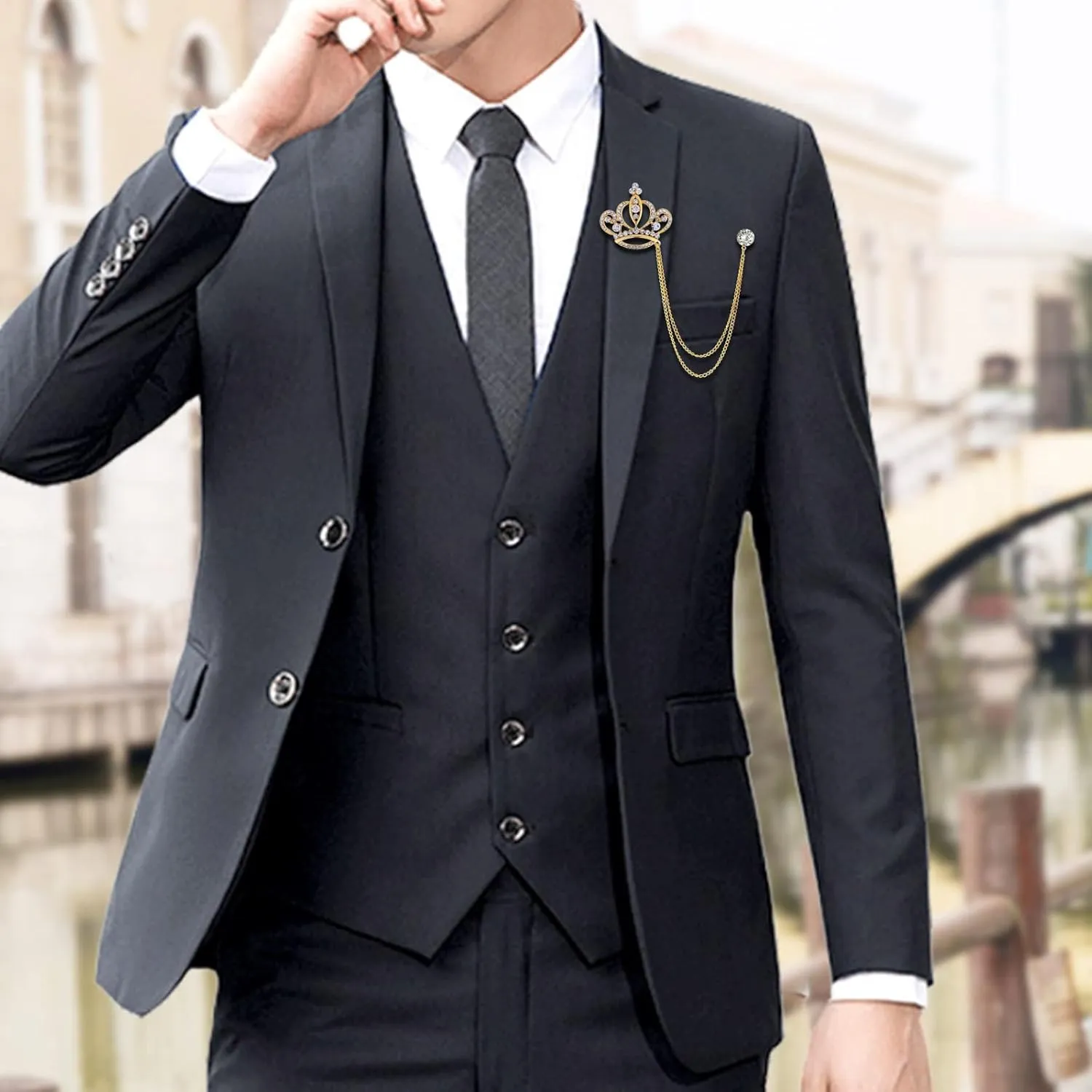 Gold Silver Plated Chain Rose Flower Violin Five-pointed Star Brooches Collar Pins Crystal With Hanging Chain Suit Shirt Lapel Brooch Pin Fashion Jewelry for Men Boy