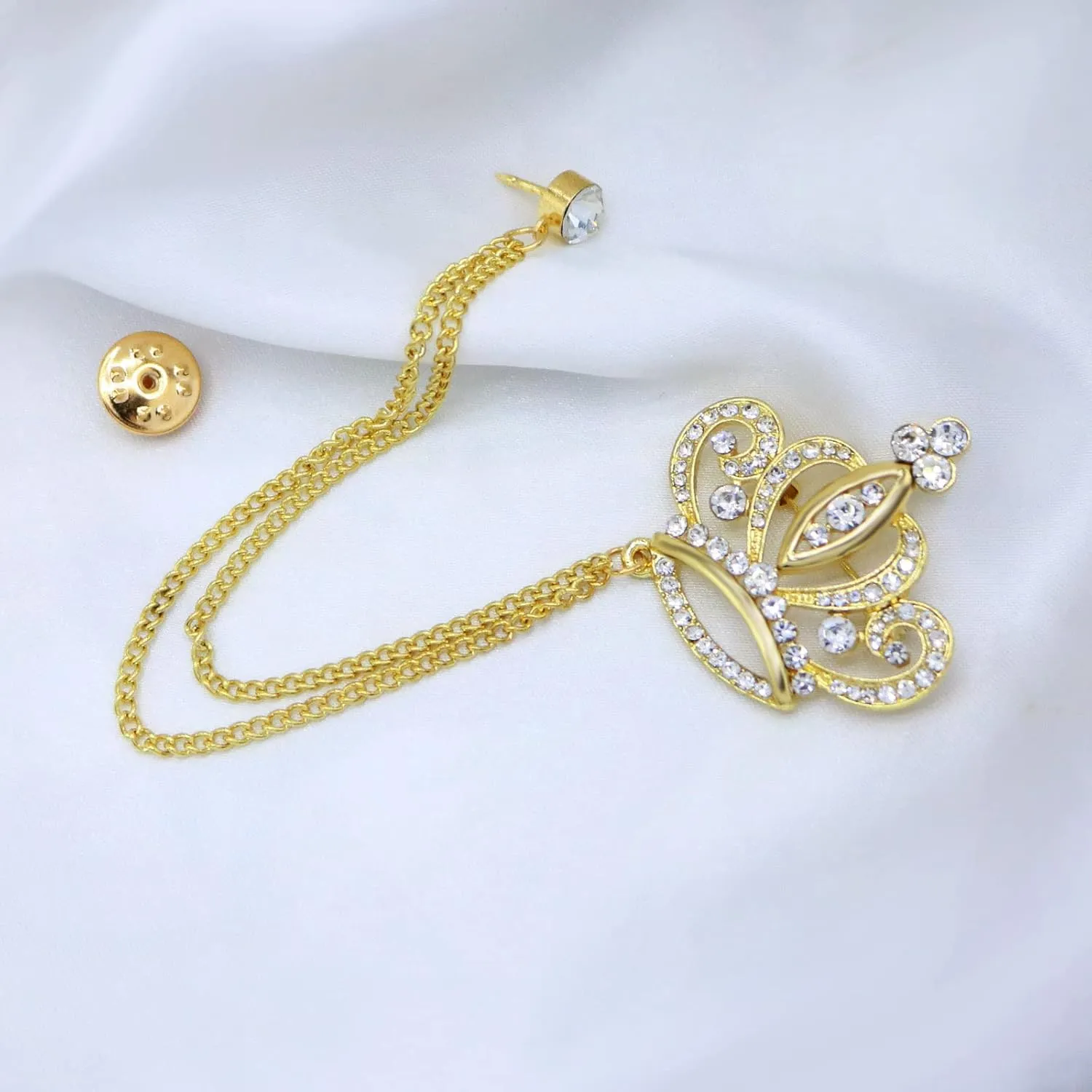 Gold Silver Plated Chain Rose Flower Violin Five-pointed Star Brooches Collar Pins Crystal With Hanging Chain Suit Shirt Lapel Brooch Pin Fashion Jewelry for Men Boy