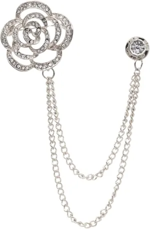 Gold Silver Plated Chain Rose Flower Violin Five-pointed Star Brooches Collar Pins Crystal With Hanging Chain Suit Shirt Lapel Brooch Pin Fashion Jewelry for Men Boy