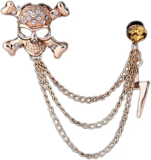 Gold Skull Bone Skeleton Rhinestone Safety Tassel Brooch,Halloween Crystal Chain Tassel Brooch Pins Sweater Shawl Clips Collar Brooch Men's Suit Label