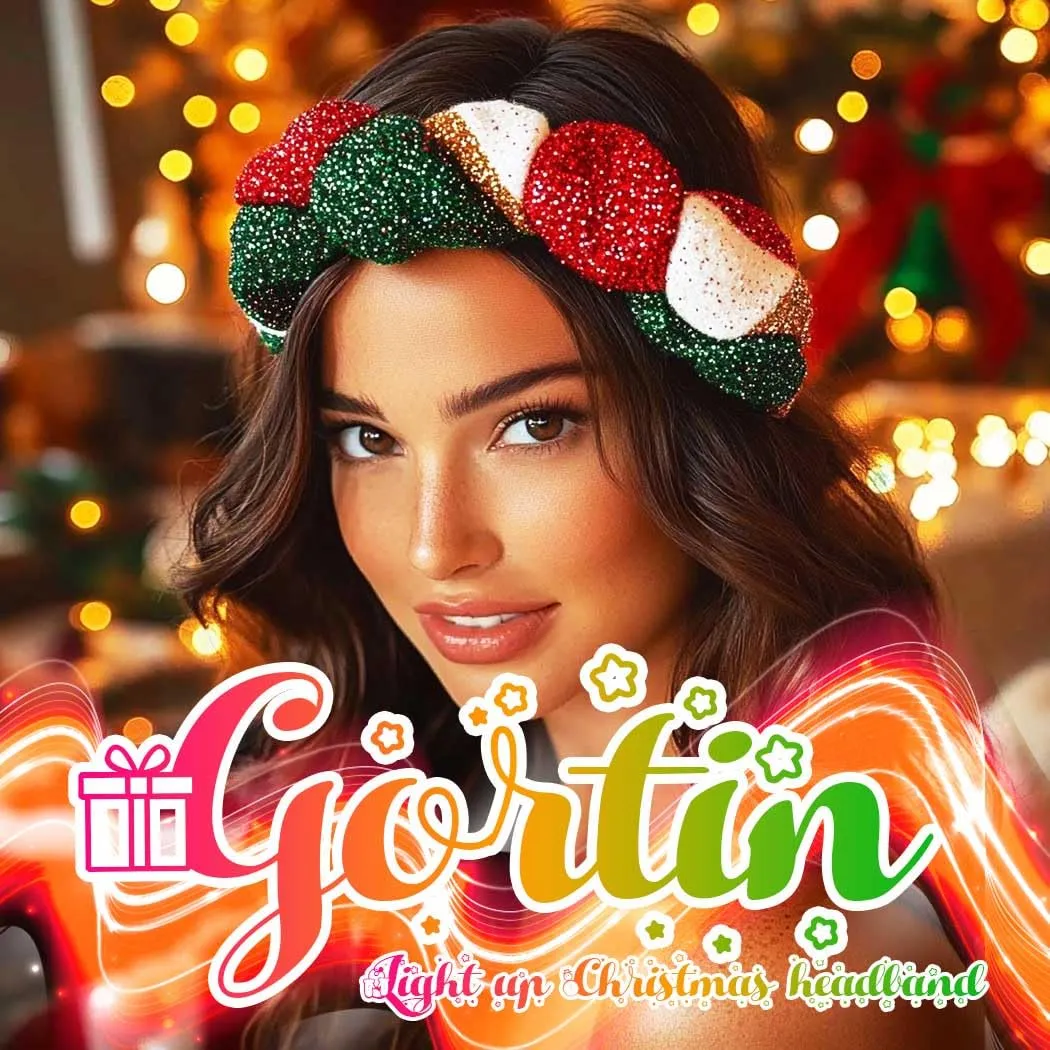 GORTIN Christmas Headband Sequin Headband for Women Knotted Hair Band Holiday Xmas Hair Accessories for Women