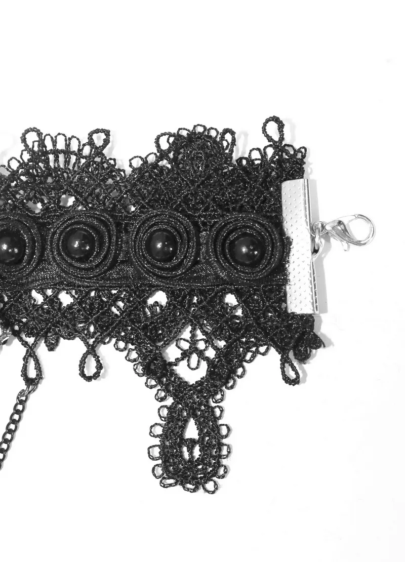 Gothic Black Bracelet With Finger Cover / Female Lace Bracelets with Chains