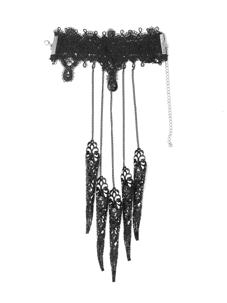 Gothic Black Bracelet With Finger Cover / Female Lace Bracelets with Chains