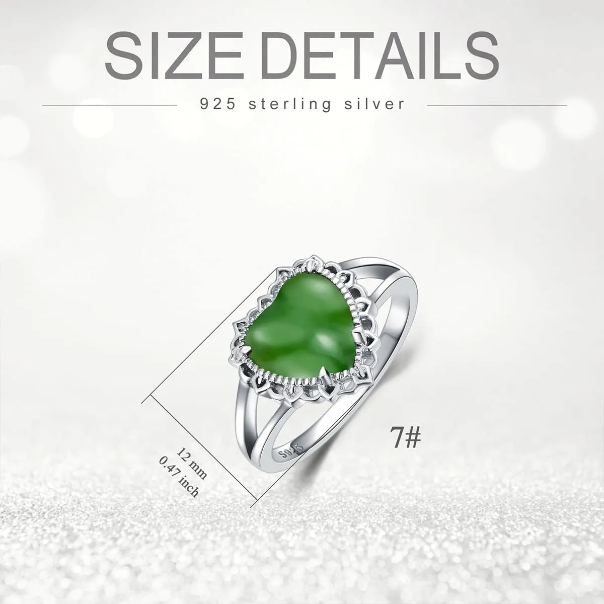 Green Jade Rings 925 Sterling Silver Natural Green Jade Gemstone Ring Jewelry Gifts for Women Wife Size 4 to 11