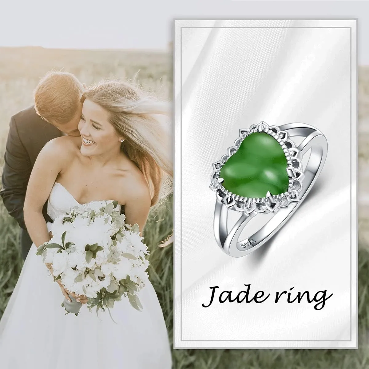 Green Jade Rings 925 Sterling Silver Natural Green Jade Gemstone Ring Jewelry Gifts for Women Wife Size 4 to 11