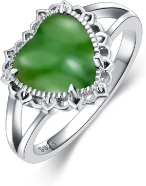 Green Jade Rings 925 Sterling Silver Natural Green Jade Gemstone Ring Jewelry Gifts for Women Wife Size 4 to 11