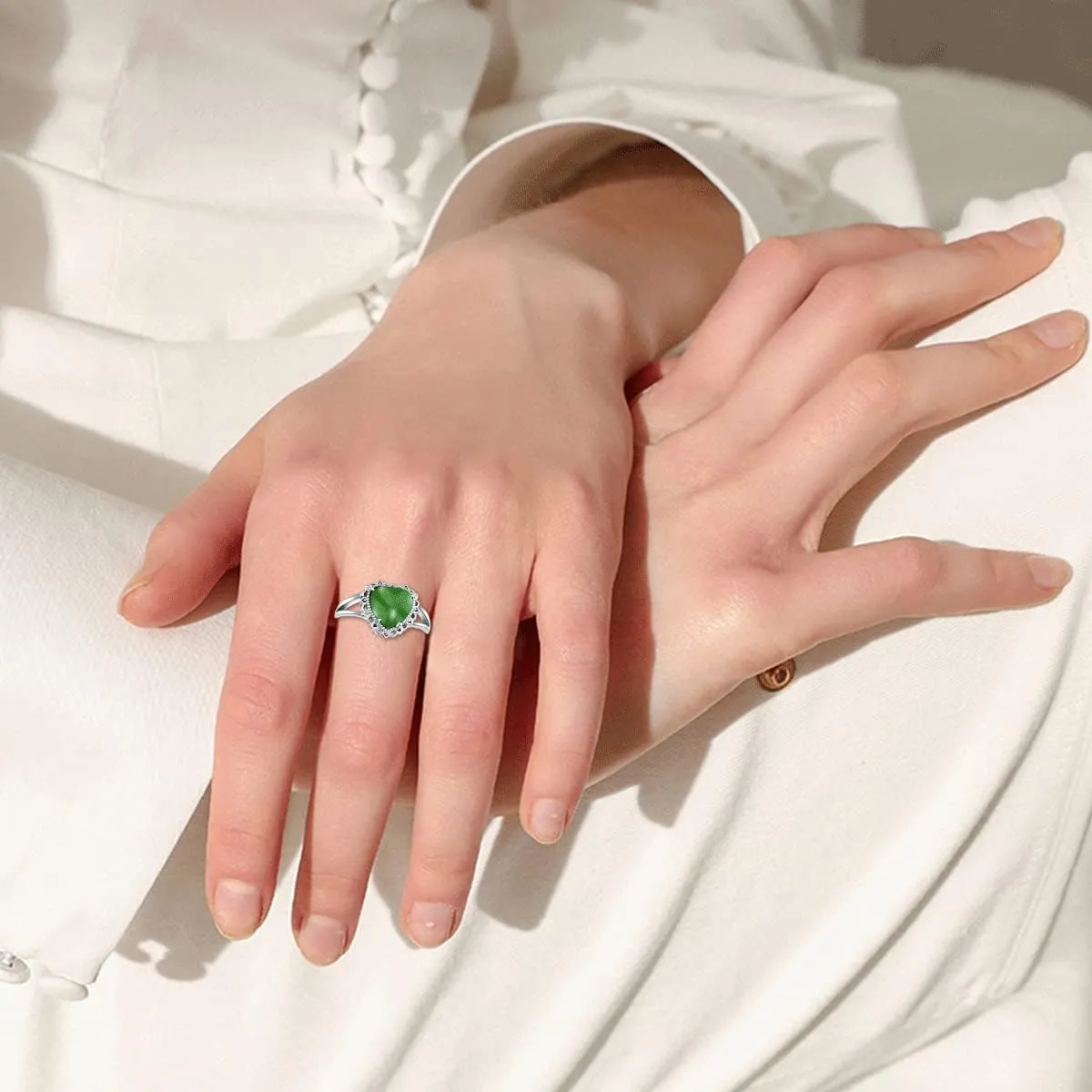 Green Jade Rings 925 Sterling Silver Natural Green Jade Gemstone Ring Jewelry Gifts for Women Wife Size 4 to 11