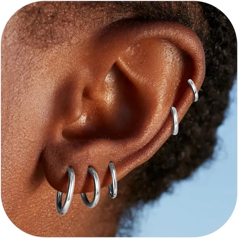 HAIAISO 5 Pairs Small Hoop Earrings Set for Women Men 316L Stainless Steel Huggie Earrings 1.6MM Tube Tiny Cartilage Helix Earrings Hoop Silver Gold Hoop Earrings for Multiple Piercing Jewelry 6/7/8/9/10MM