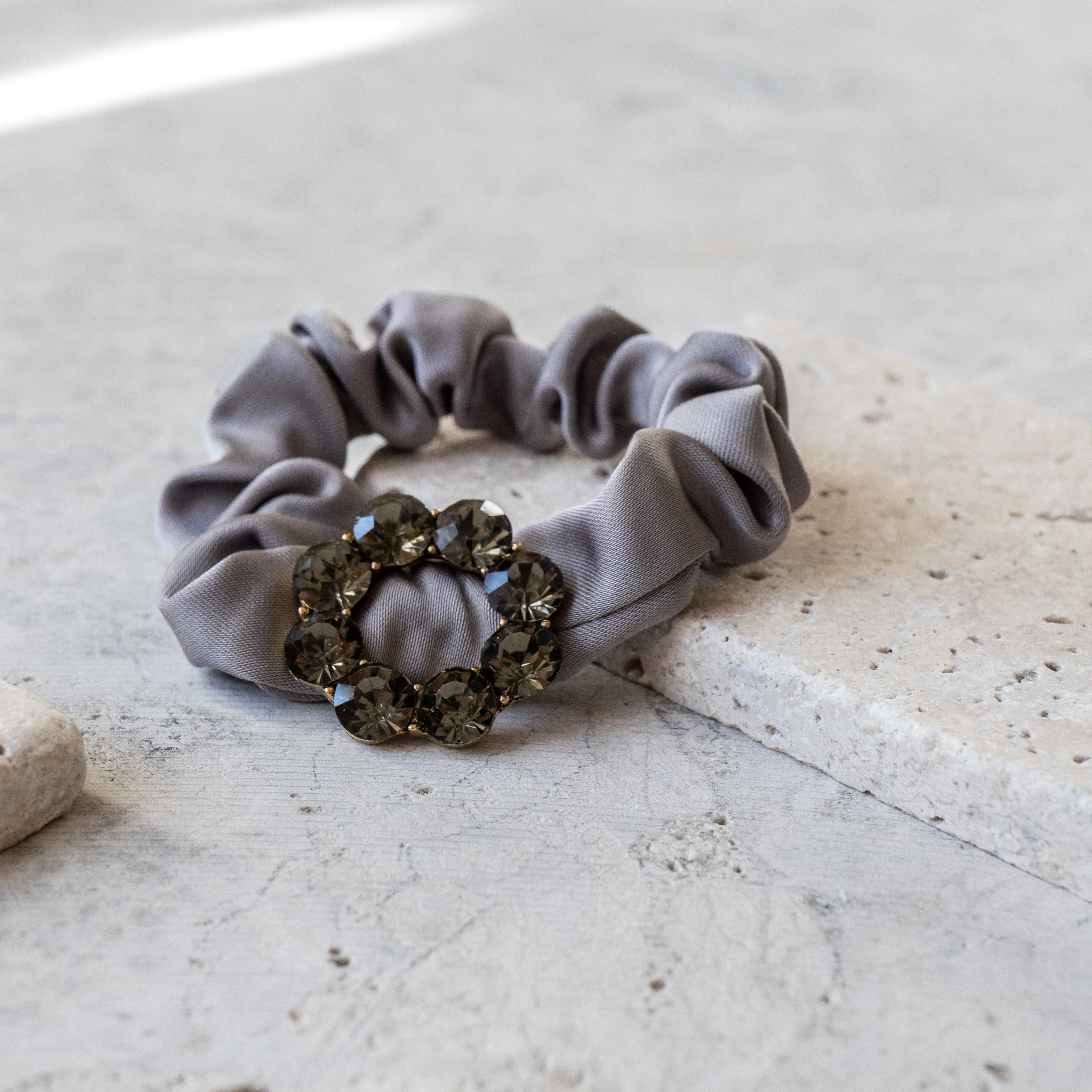 Hair Scrunchie with Gem Ring - 4 Colours