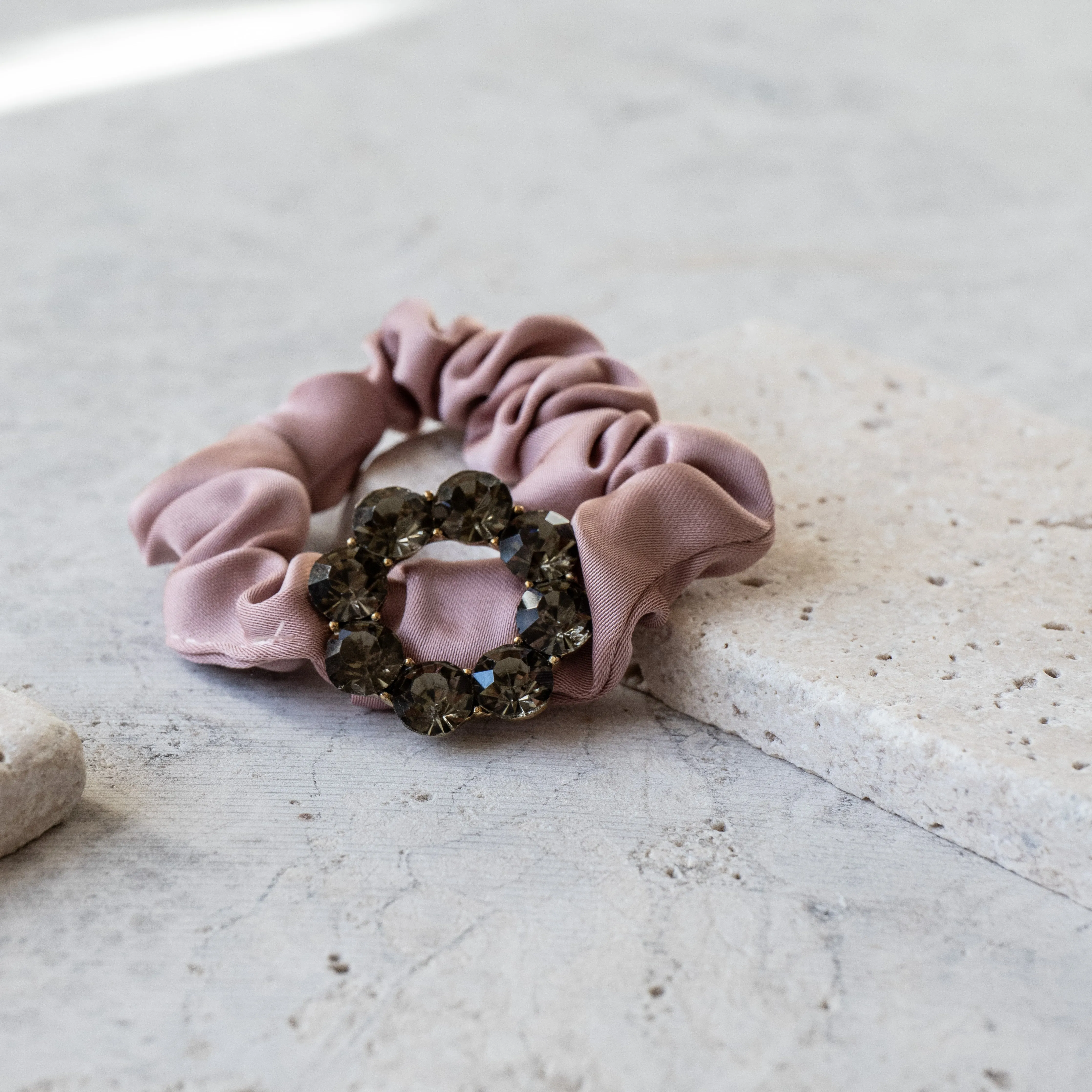 Hair Scrunchie with Gem Ring - 4 Colours