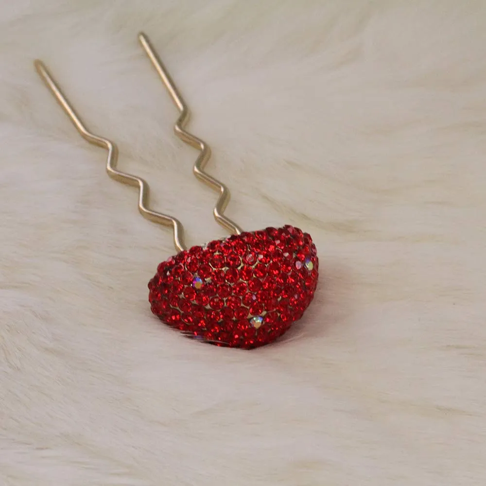 Hair Sticks for Buns Faux Rhinestone Mushroom Hair Bun Sticks Decorative, Red