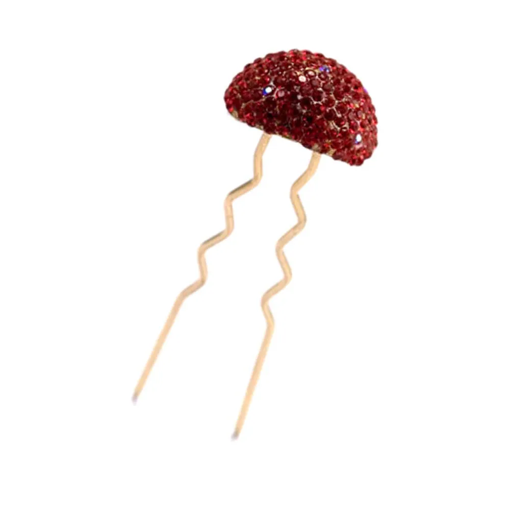 Hair Sticks for Buns Faux Rhinestone Mushroom Hair Bun Sticks Decorative, Red