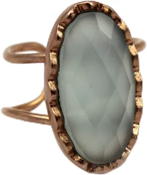 Handmade Oval Shape Aqua Chalcedony Single Stone Rings Rose Gold Plated Gemstone Adjustable Rings Jewelry