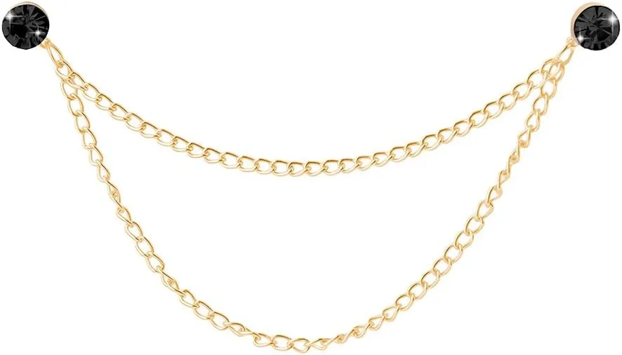 Hanging Gold Chain Lapel Pin for Men Suits Tassel Brooch Chain Collar Pins Rhinestone Crystal Brooch Pin Suit Lapel Pins for Men Collar Chains for Shirts Accessories