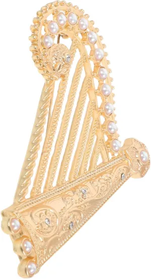 Harp Brooch Pin for Clothes Scarf Hat Elegant Metal Lapel Pin Unique Present for Music Lovers Sturdy with Pearl Rhinestone Accents for Any Occasion