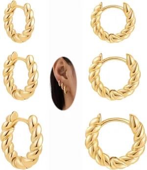 Heart Hoop Earrings Set for Women 6PCS 14K Gold Plated Lightweight Square Star Heart Twist Huggie Hoop Earrings for Women Gold Rectangle Earring for Women Dainty Valentine's Day Earrings Jewelry for Her