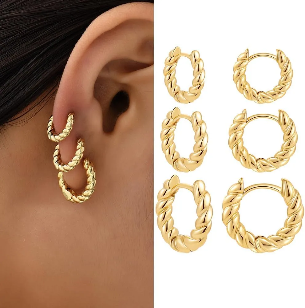 Heart Hoop Earrings Set for Women 6PCS 14K Gold Plated Lightweight Square Star Heart Twist Huggie Hoop Earrings for Women Gold Rectangle Earring for Women Dainty Valentine's Day Earrings Jewelry for Her