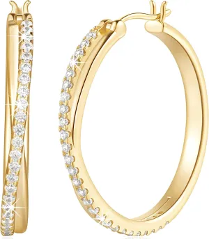 Hoop Earrings 14K Hoop Gold Earrings for Women Thick Large Diamond Hoops Earring Elegant X-shaped Gold Huggie Earring 30mm