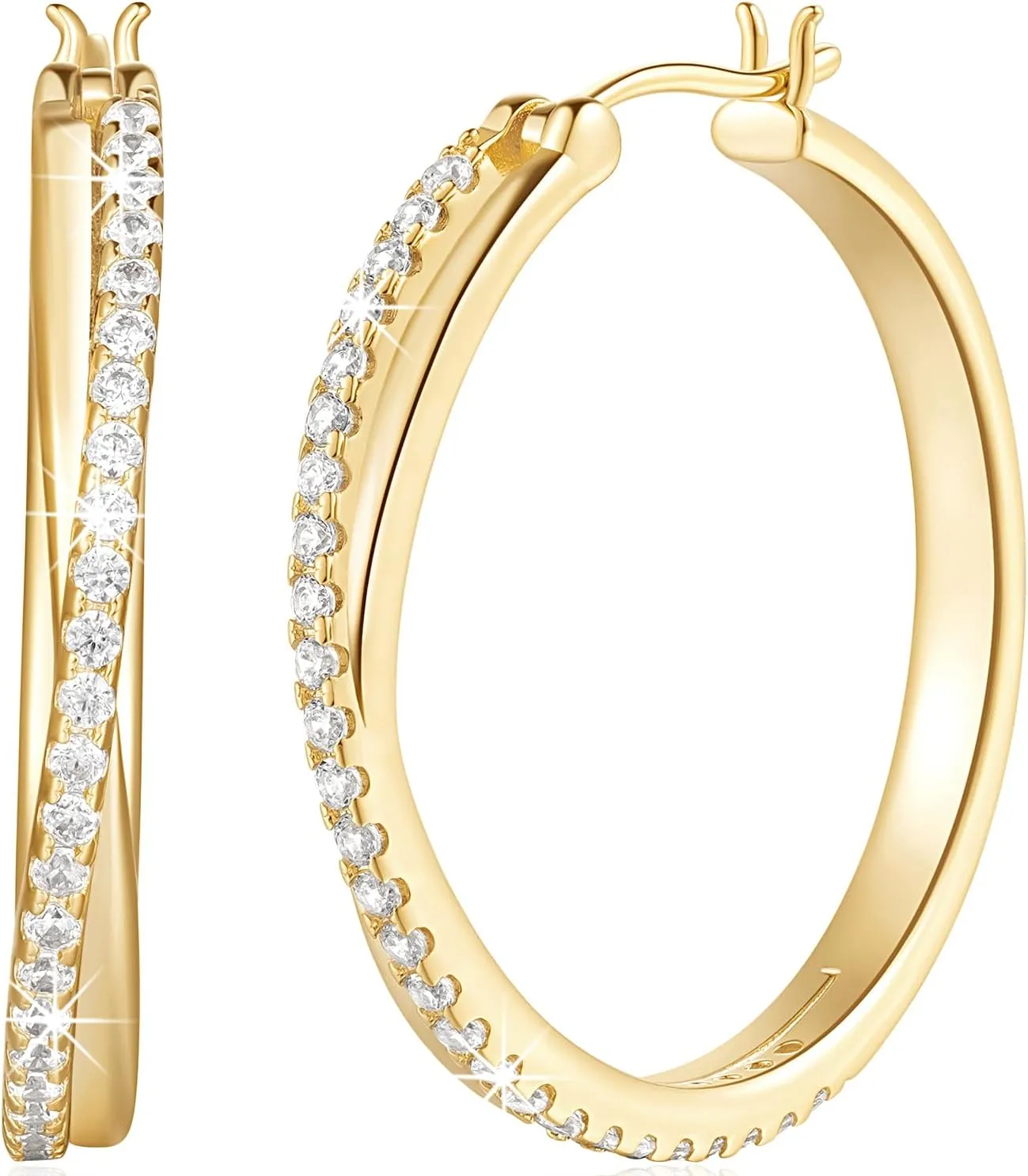 Hoop Earrings 14K Hoop Gold Earrings for Women Thick Large Diamond Hoops Earring Elegant X-shaped Gold Huggie Earring 30mm