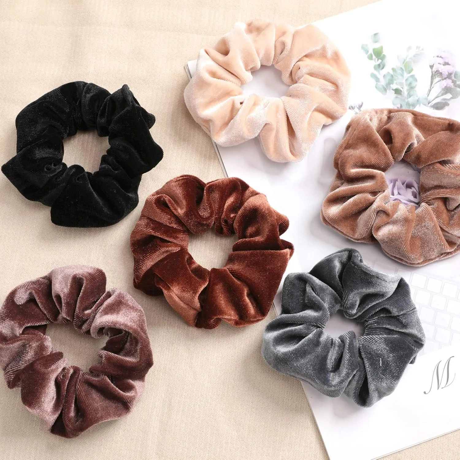 IVARYSS Velvet Scrunchies for Women, 12 Pcs Dark Colors Classic Elastic Thick Scrunchy Bands Ties, Soft Ropes Ponytail Holder Hair Accessories