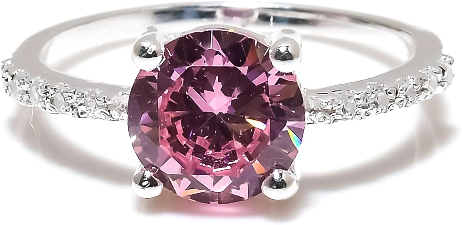 Jete 925 Sterling Silver Channel Set Ring | Morganite Rings for Women | Statement Stacking Band for Gift | 8 mm Round