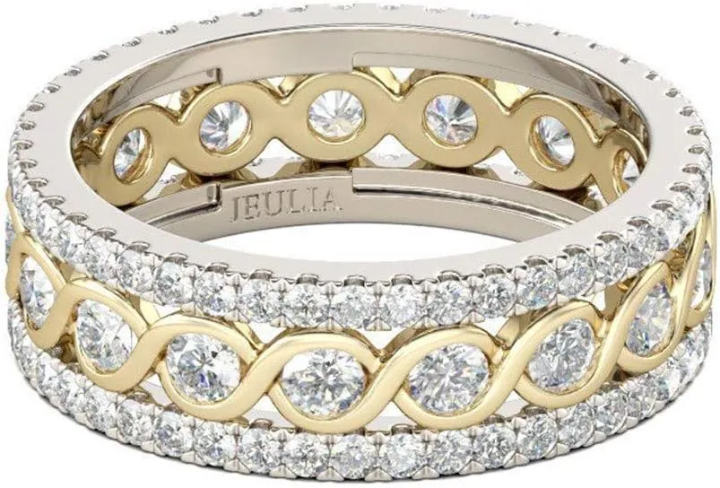 Jeulia Wedding Band for Women Sterling Silver Eternity Band Rings Solitaire Engagement Stackable Ring Promise Anniversary With Jewelry Gift Box