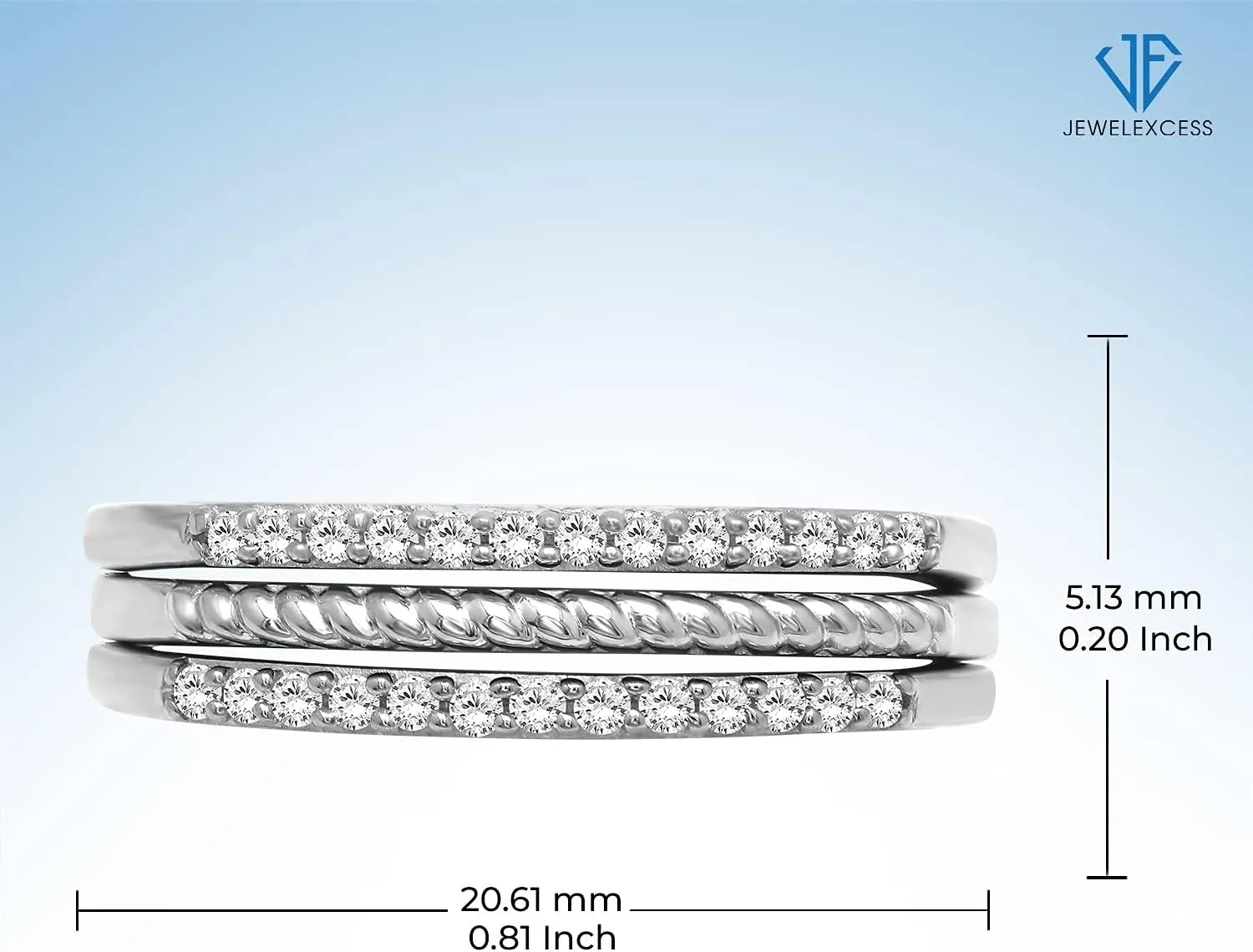 JEWELEXCESS Womens Stacking Rings Sets  1/5 Carat White Diamond Stackable Rings for Women Sterling Silver  Elegant 925 Sterling Silver Rings Trio  Layered Ring Stack Ring Set for Women
