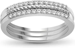 JEWELEXCESS Womens Stacking Rings Sets  1/5 Carat White Diamond Stackable Rings for Women Sterling Silver  Elegant 925 Sterling Silver Rings Trio  Layered Ring Stack Ring Set for Women