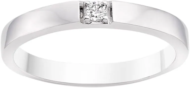 JewelsForum Piedra Sola Single Stone Wedding Band In 14K White Gold And 0.05 Carat Diamond Engagement Ring (Colour HI Clarity I1-I2)