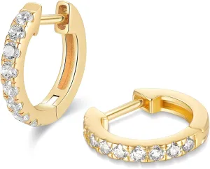 Jewlpire Hypoallergenic 14K Real Gold Plated Over 925 Sterling Silver Huggie Earrings for Women, Small Hoop Earrings Cubic Zirconia Cartilage Hoop Earrings Cuffs for Women