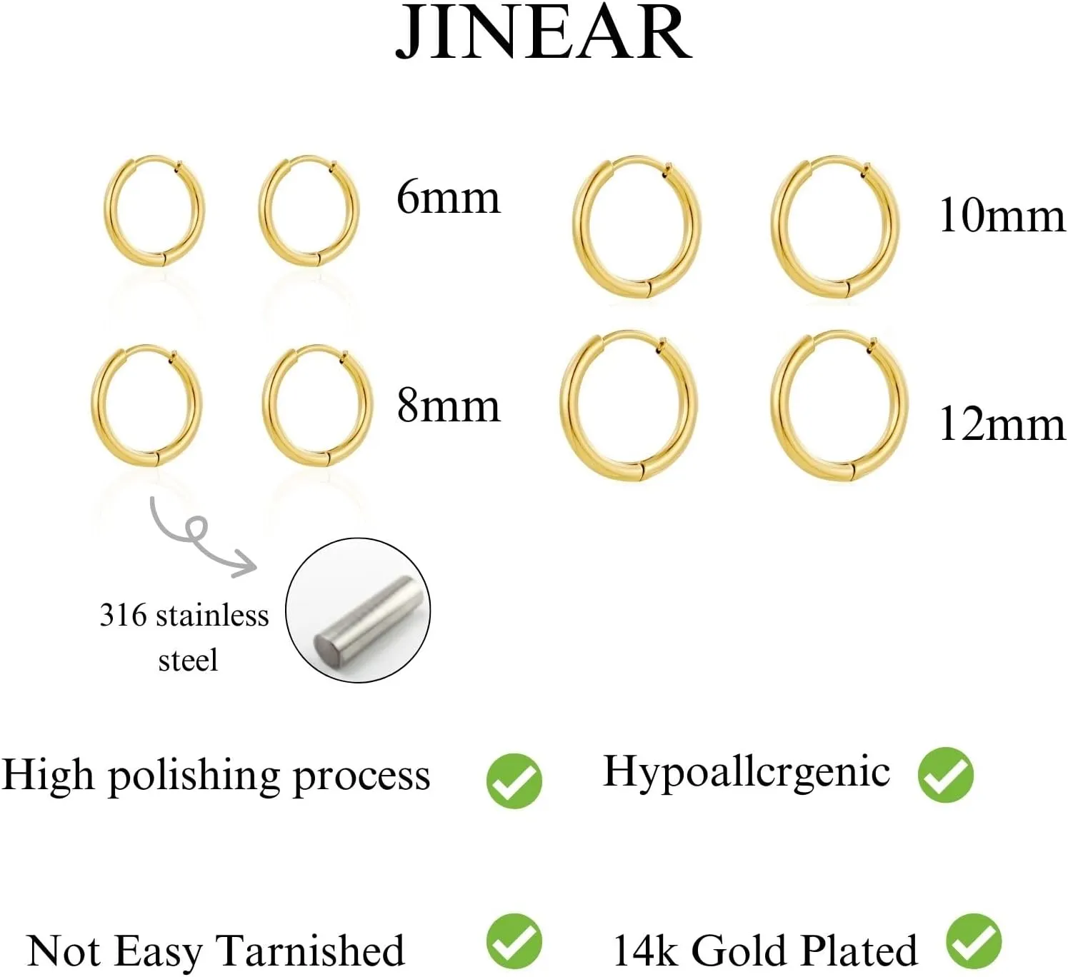 JINEAR 4 Pairs Gold Hoop Earrings Set for Women, 14K Plated Chunky Gold Hoop Earrings Dainty Simple Gold Earrings Hypoallergenic Non Tarnish Small Hoop Earrings Cartilage Earrings Jewelry Gift