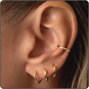 JINEAR 4 Pairs Gold Hoop Earrings Set for Women, 14K Plated Chunky Gold Hoop Earrings Dainty Simple Gold Earrings Hypoallergenic Non Tarnish Small Hoop Earrings Cartilage Earrings Jewelry Gift