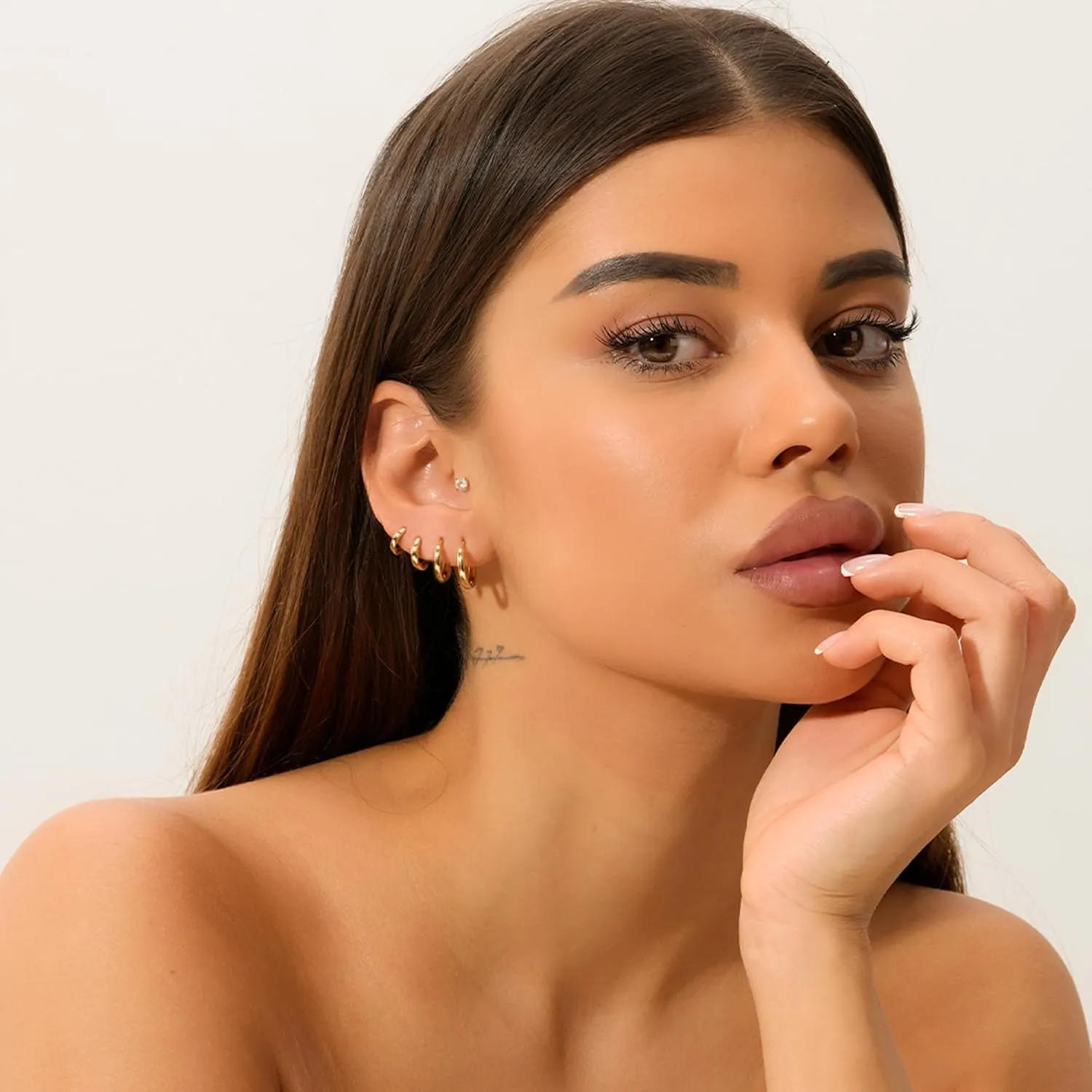 JINEAR 4 Pairs Gold Hoop Earrings Set for Women, 14K Plated Chunky Gold Hoop Earrings Dainty Simple Gold Earrings Hypoallergenic Non Tarnish Small Hoop Earrings Cartilage Earrings Jewelry Gift
