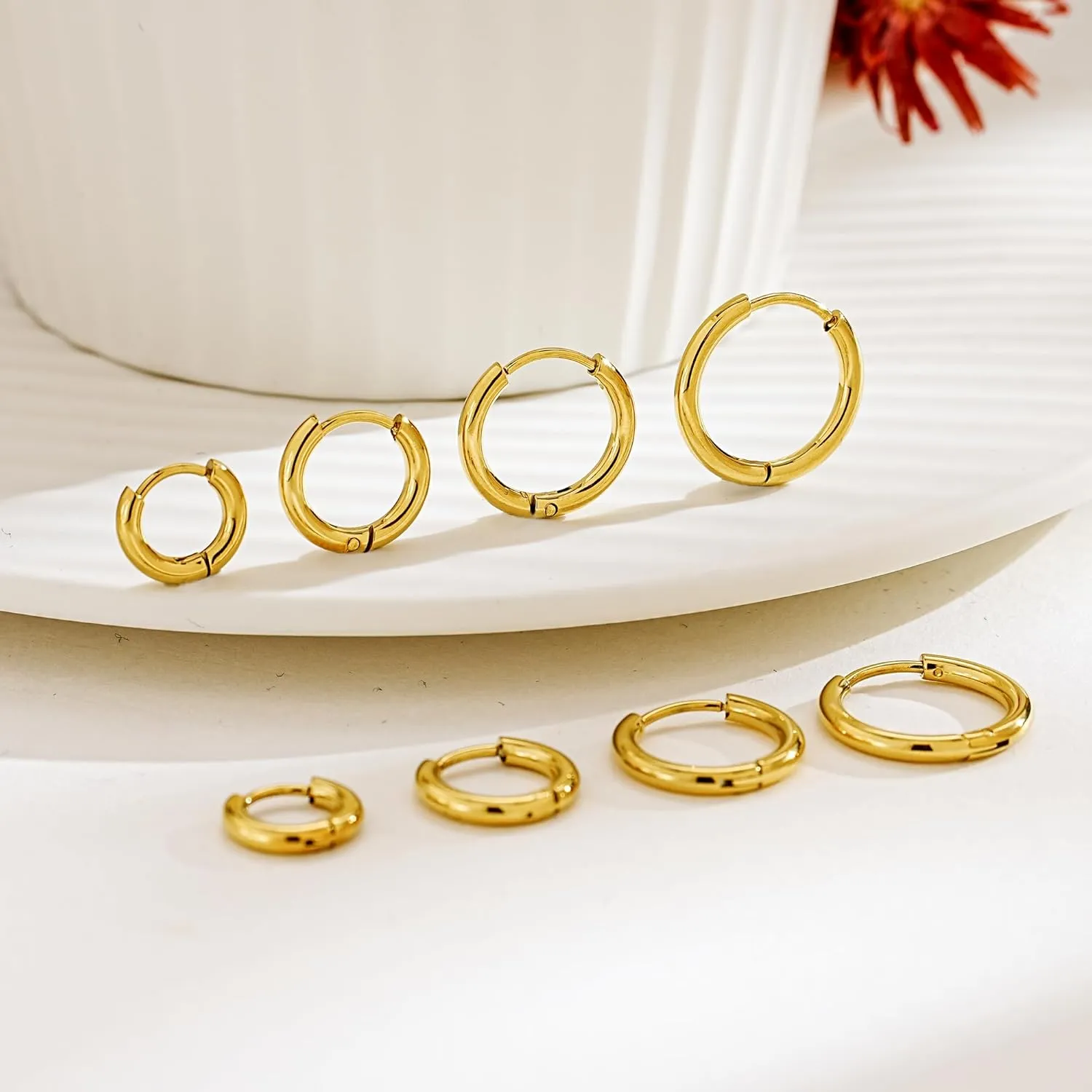 JINEAR 4 Pairs Gold Hoop Earrings Set for Women, 14K Plated Chunky Gold Hoop Earrings Dainty Simple Gold Earrings Hypoallergenic Non Tarnish Small Hoop Earrings Cartilage Earrings Jewelry Gift