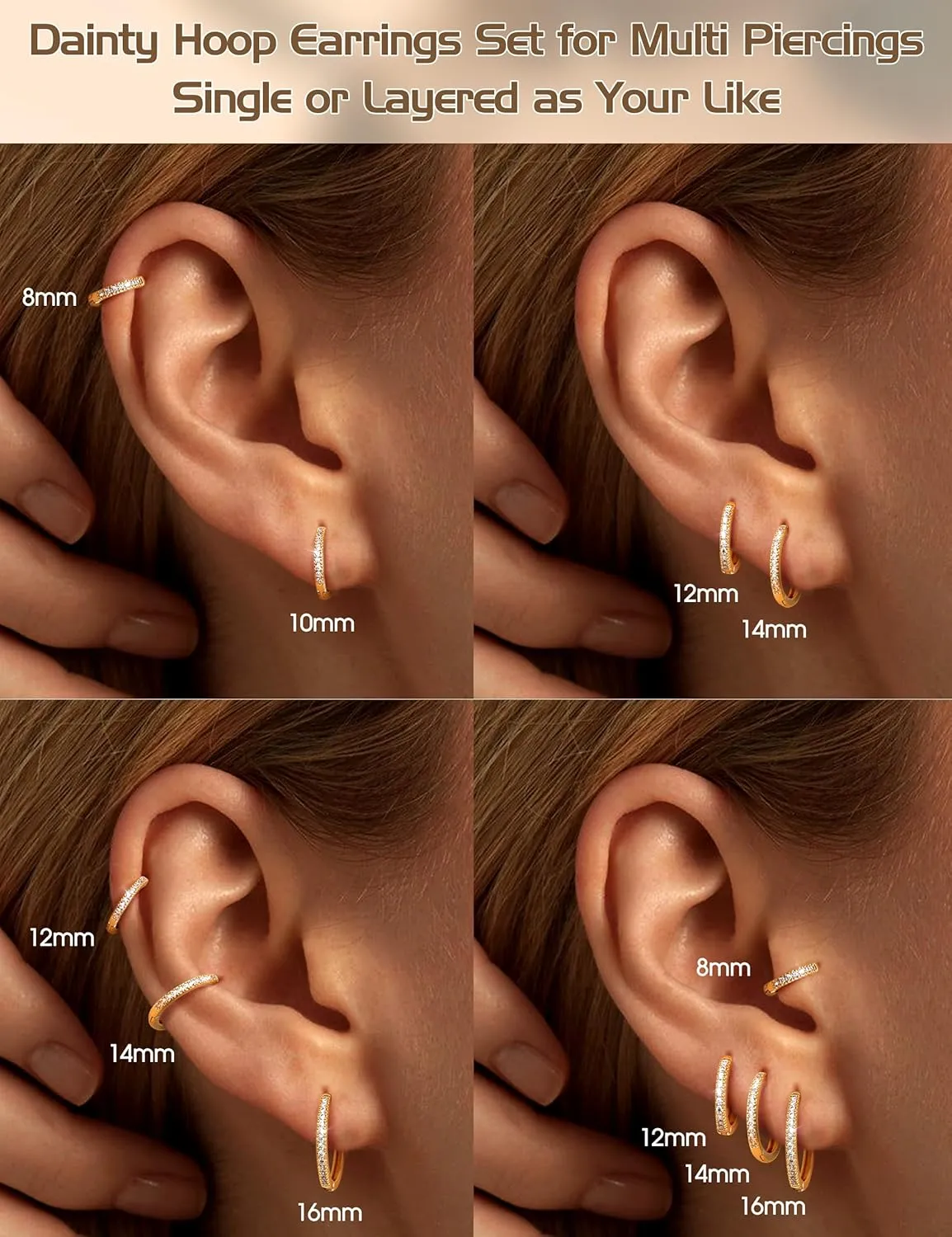 Kakonia 5 Pairs Small Sterling Silver Hoop Earrings Set for Women, 18k Gold Plated Huggie Hoop Earrings, Lightweight Hoop Earrings for Women Hypoallergenic, Cartilage Earring Sets for Multiple Piercing