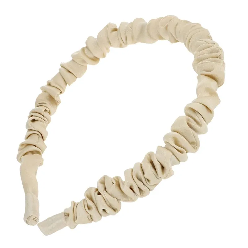 L. Erickson USA Silk Scrunch Medici Headband, Mini - Morning Tan Cream - 100% Silk Charmeuse, Handmade in the USA