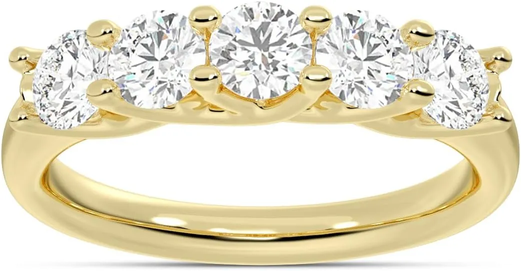 Lab Grown Five Stone Diamond Rings for Women | 10K Solid Yellow and White Gold Certified 1/4-1 CT. TW. Diamond Anniversary Bands and Wedding Rings