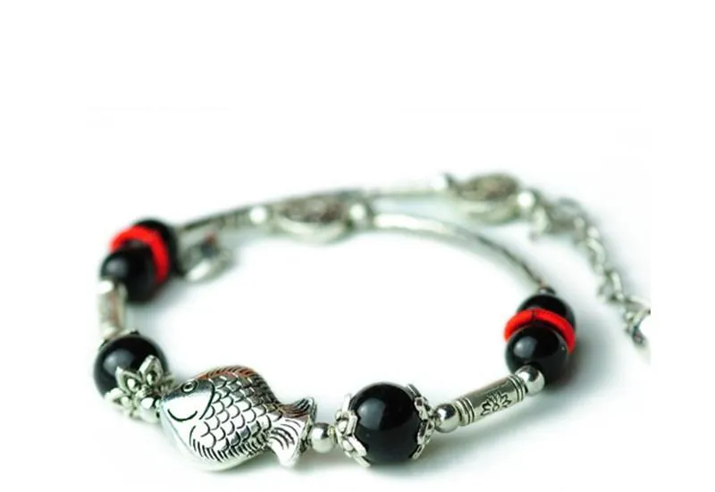Ladies Fish Shape Anklets/Tibetan Silver Retro Foot Chain in Velvet Pouch