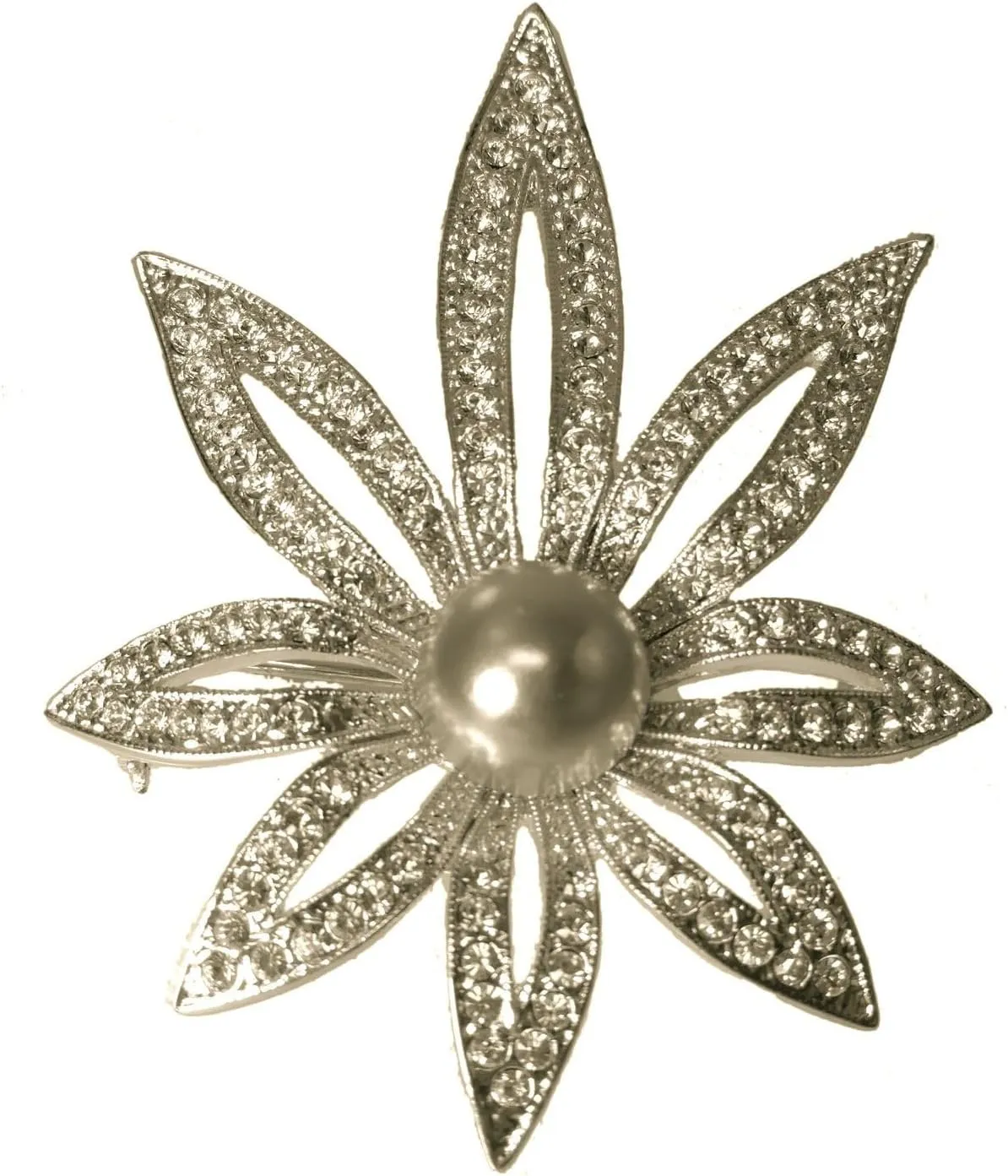 Large Fall Leaf Silver Tone Rhinestone Pin Brooch Grey Faux Pearl 2 3/4" Fashion Brooch for Women Trendy Accessories for Women Stylish Additions