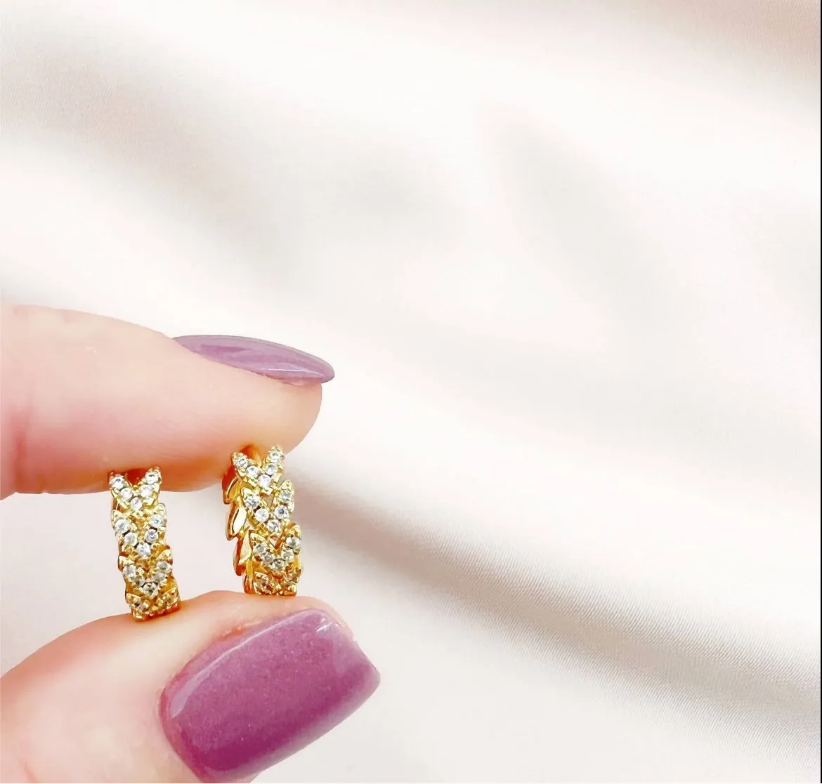 Laurel Pave Huggie Hoops Earrings Gold Filled