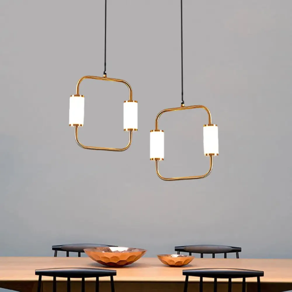 LED Hanging Pendant with White Glass Cylinder Shade and Brass Design – Simple Style
