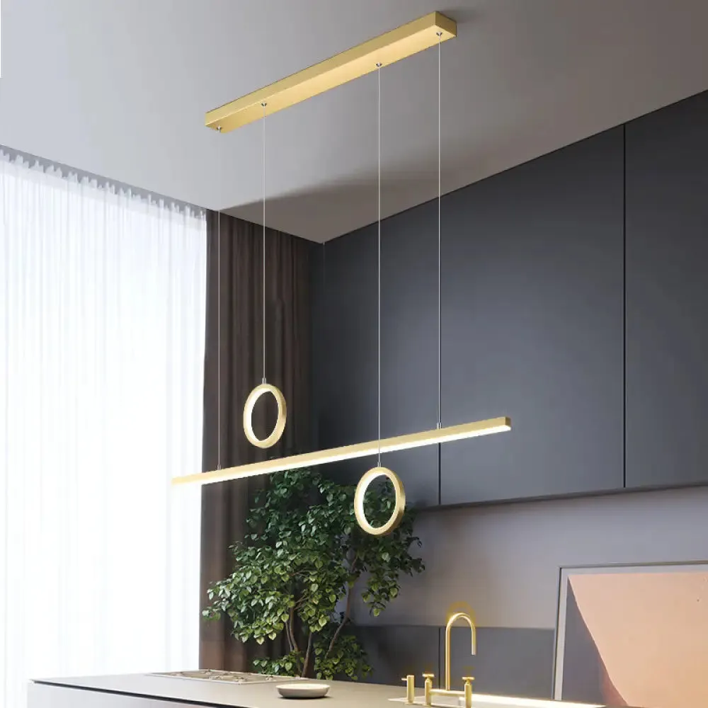 Linear Metal LED Chandelier with Multiple Hanging Lights in Black/Gold, Warm/White